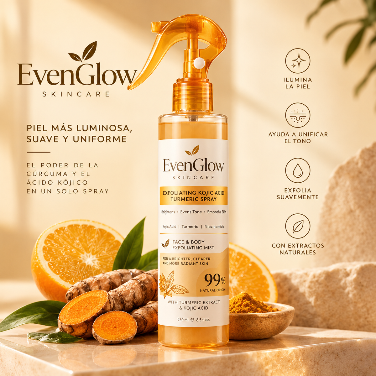 EvenGlow® I Exfoliante Corporal con Ácido Kójico y Cúrcuma revitalizante para la piel 200 ml