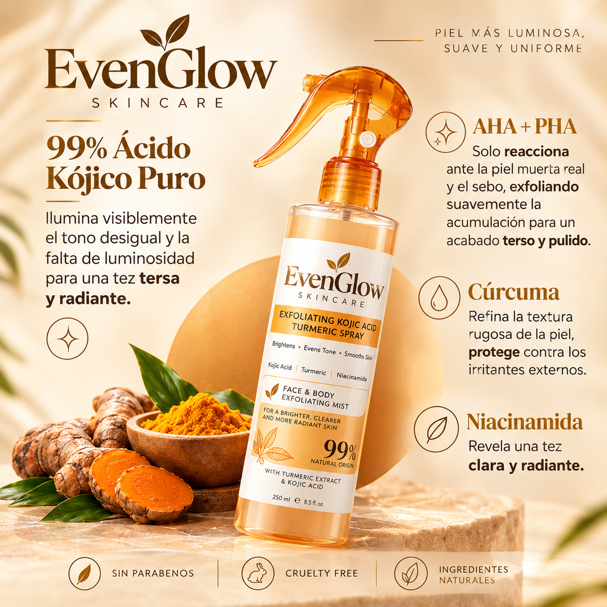 EvenGlow® I Exfoliante Corporal con Ácido Kójico y Cúrcuma revitalizante para la piel 200 ml