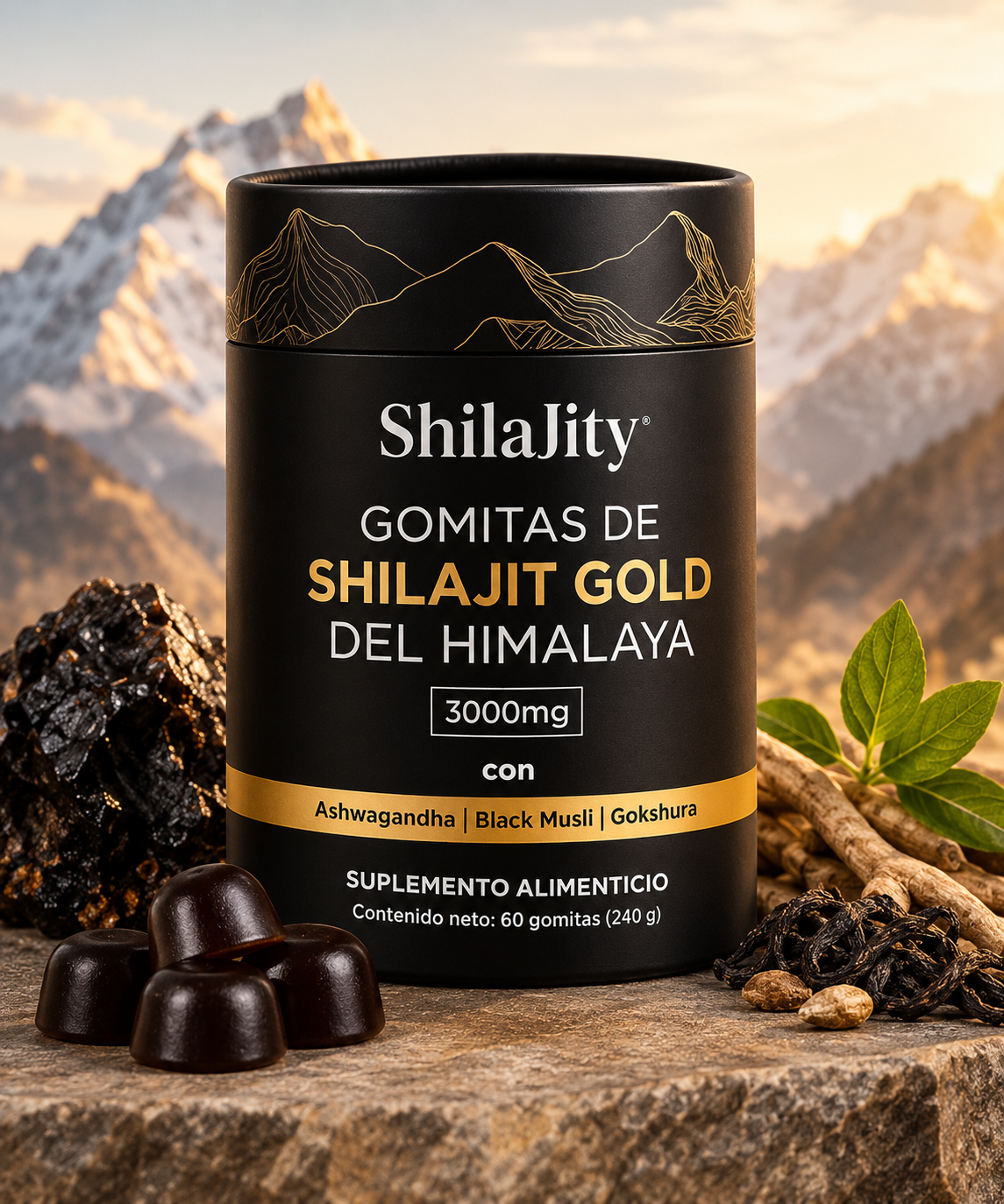 Suplemento en Gominolas de Shilajit gold del Himalaya con Ashawagandha , Gokshura y Black Musli