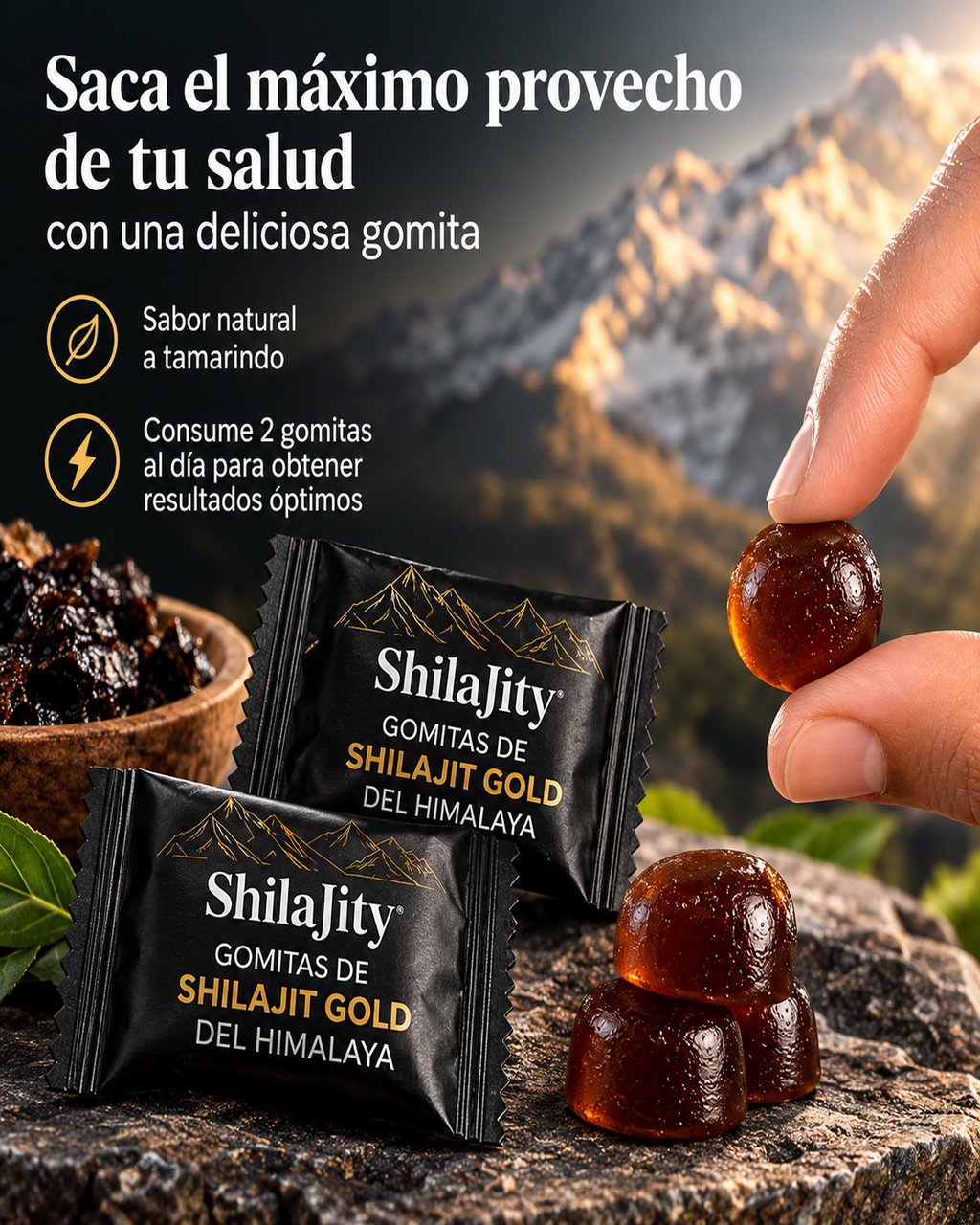 Suplemento en Gominolas de Shilajit gold del Himalaya con Ashawagandha , Gokshura y Black Musli